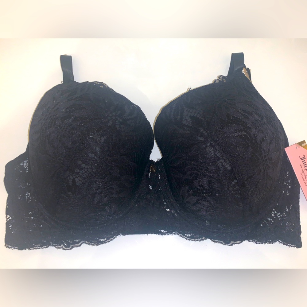 Juicy Couture Black Lace Lightly Padded Bra 36D
